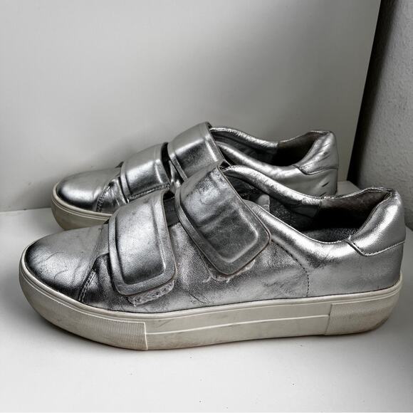 J Slides Silver slip onSneakers hook loop closure size 8.5 - Picture 1 of 11